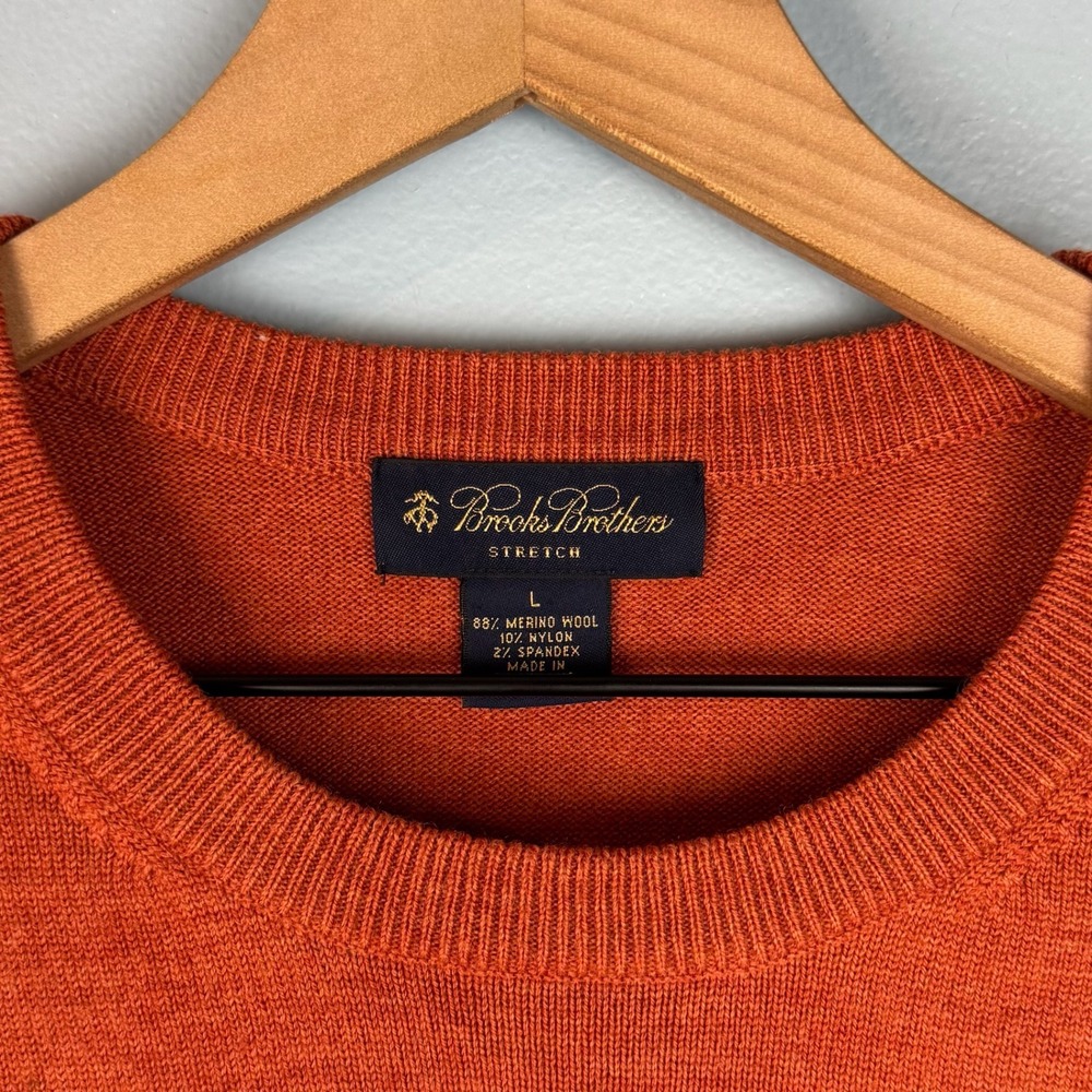 Brooks Brothers Mens Large Orange Merino Wool Blend Stretch Crewneck Sweater - Picture 3 of 6